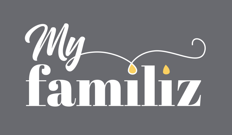 logo rectangulaire gris avec le texte My familiz